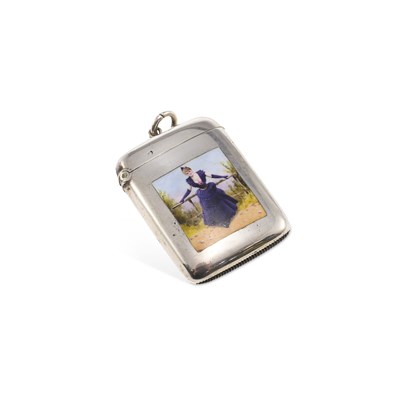 Lot 365 - A VICTORIAN SILVER AND ENAMEL VESTA CASE