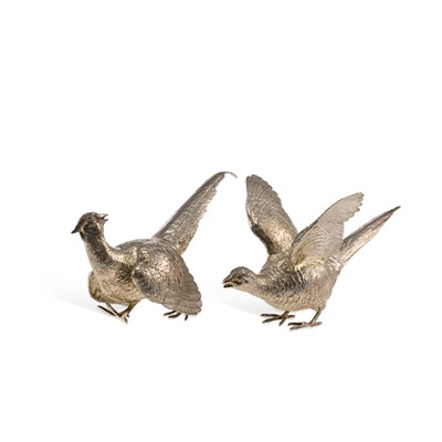 Lot 269 - A PAIR OF ELIZABETH II SILVER MODELS OF PHEASANTS
