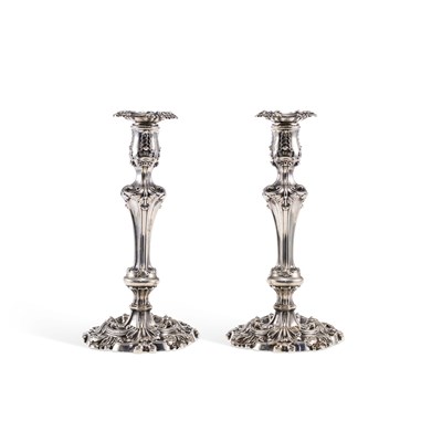 Lot 383 - A PAIR OF WILLIAM IV SILVER CANDLESTICKS