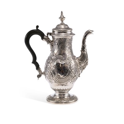 Lot 445 - NEWCASTLE: A GEORGE II SILVER COFFEE POT