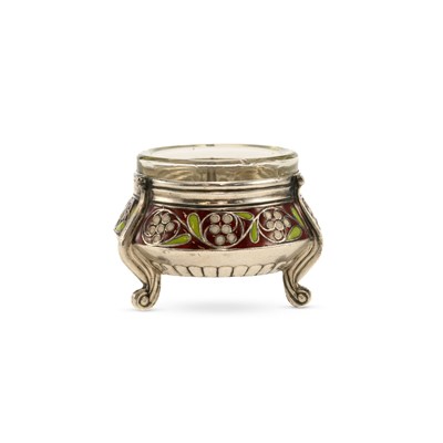 Lot 232 - A POSSIBLY RUSSIAN SILVER AND ENAMEL SALT