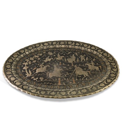 Lot 539 - A LARGE PERSIAN DAMASCENED METAL TRAY