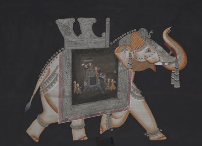 Lot 519 - AN INDIAN PAINTING OF A CAPARISONED ELEPHANT