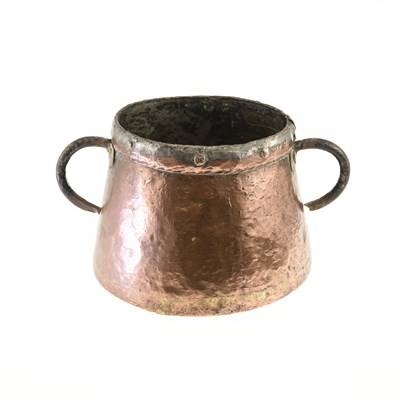 Lot 186 - A 19TH CENTURY RIVETED COPPER CAULDRON