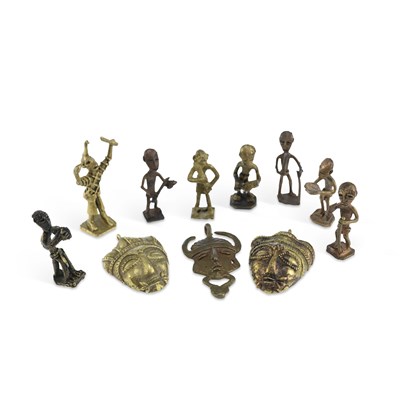 Lot 183 - A COLLECTION OF ELEVEN WEST AFRICAN FIGURES AND MASK WEIGHTS
