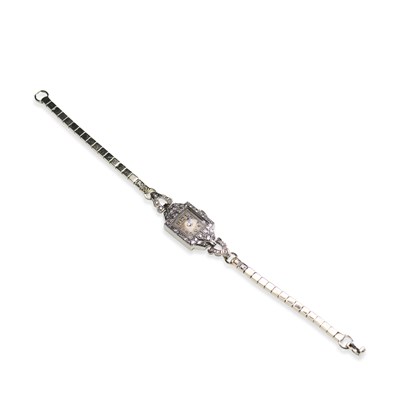 Lot 574 - A LADY'S PLATINUM AND DIAMOND HAMILTON BRACELET WATCH