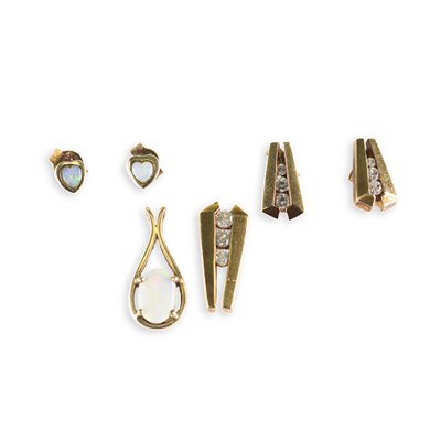 Lot 685 - TWO 9 CARAT GOLD GEM-SET EARRING AND PENDANT SETS