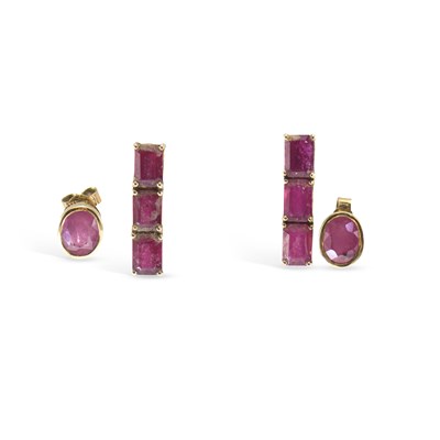 Lot 696 - TWO PAIRS OF 9 CARAT GOLD GEM-SET EARRINGS
