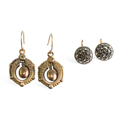 Lot 745 - TWO PAIRS OF 9 CARAT GOLD GEM-SET EARRINGS