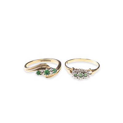 Lot 639 - TWO 9 CARAT GOLD EMERALD AND DIAMOND CLUSTER RINGS
