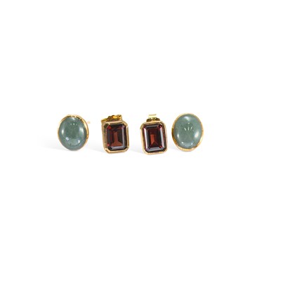 Lot 707 - TWO PAIRS OF 9 CARAT GOLD GEM-SET EARRINGS