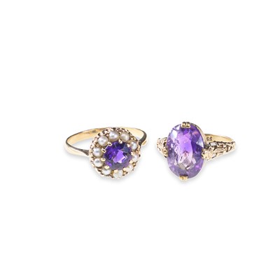 Lot 631 - TWO 9 CARAT GOLD AMETHYST RINGS