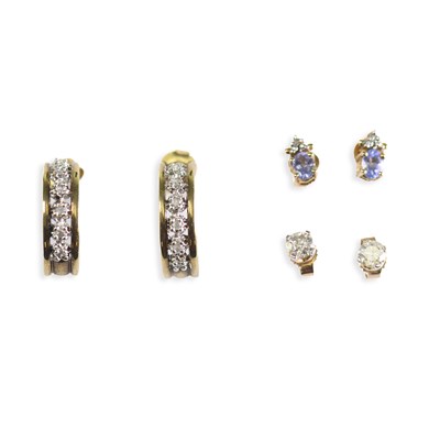 Lot 605 - THREE PAIRS OF 9 CARAT GOLD GEM-SET EARRINGS