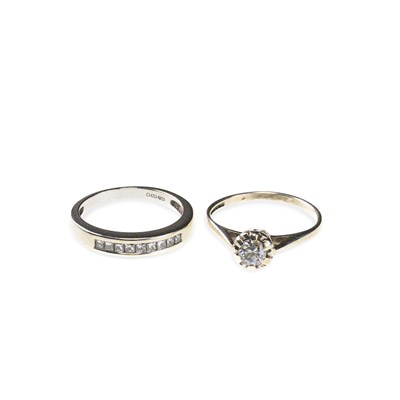 Lot 610 - TWO 9 CARAT WHITE GOLD DIAMOND RINGS