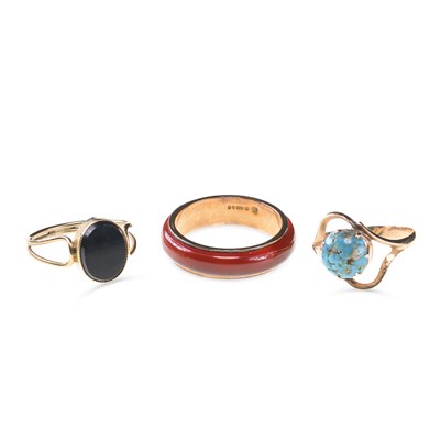Lot 654 - THREE 9 CARAT GOLD GEM-SET RINGS