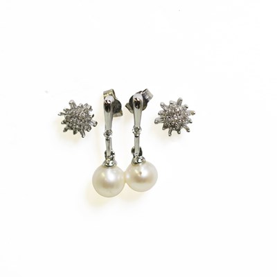 Lot 644 - TWO PAIRS OF 9 CARAT WHITE GOLD GEM-SET EARRINGS