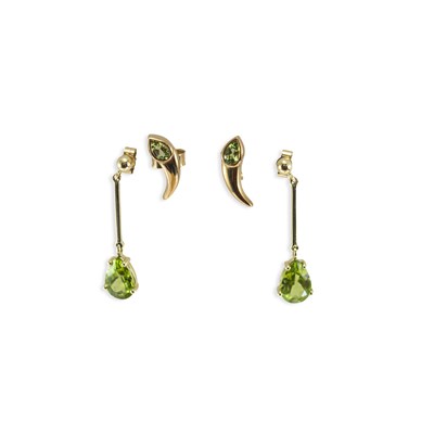 Lot 711 - TWO PAIRS OF 9 CARAT GOLD PERIDOT EARRINGS
