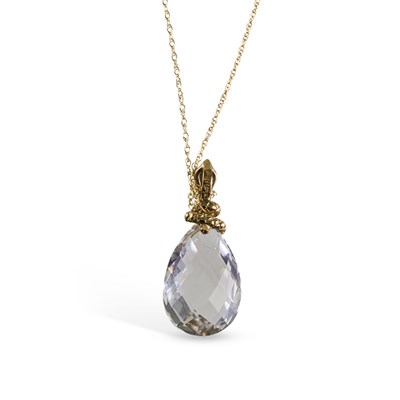 Lot 632 - A 9 CARAT GOLD ROCK CRYSTAL PENDANT ON CHAIN