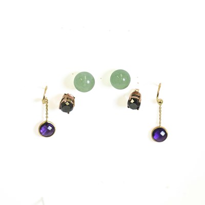 Lot 680 - THREE PAIRS OF 9 CARAT GOLD GEM-SET EARRINGS