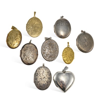 Lot 704 - A GROUP OF SILVER AND ROLLED GOLD LOCKET PENDANTS