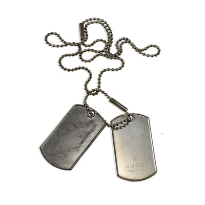 Lot 695 - A GUCCI SILVER DOG TAG PENDANT NECKLACE