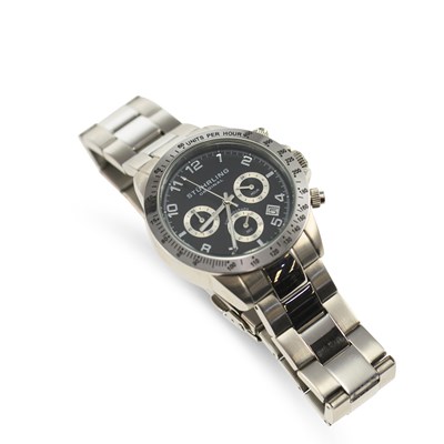 Lot 572 - A GENTS STEEL STUHRLING QUARTZ CHRONOGRAPH BRACELET WATCH