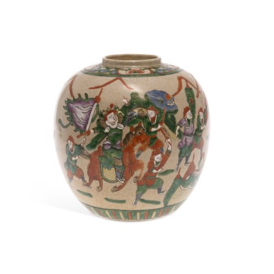 Lot 509 - A CHINESE FAMILLE VERTE CRACKLE-GLAZED JAR