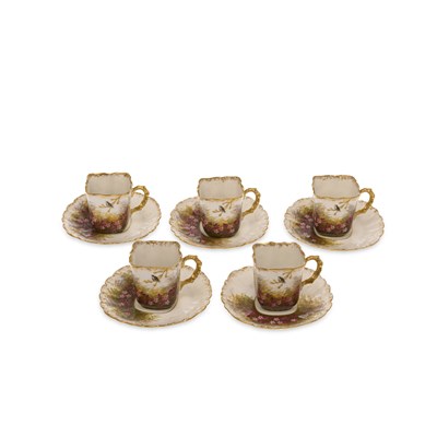 Lot 130 - A SET OF FIVE LIMOGES PORCELAIN CUPS AND SAUCERS