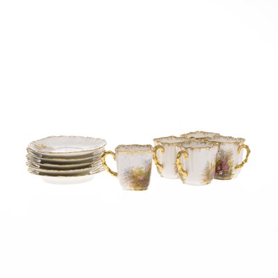 Lot 130 - A SET OF FIVE LIMOGES PORCELAIN CUPS AND SAUCERS