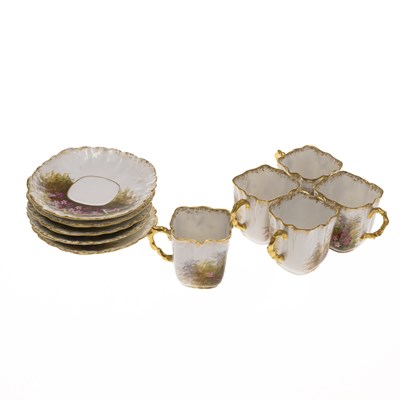 Lot 130 - A SET OF FIVE LIMOGES PORCELAIN CUPS AND SAUCERS