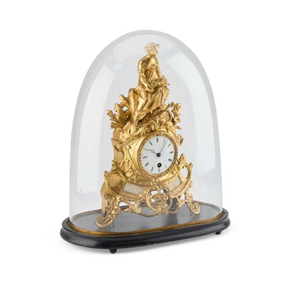 Lot 1041 - A 19TH CENTURY FRENCH GILT-METAL MANTEL CLOCK