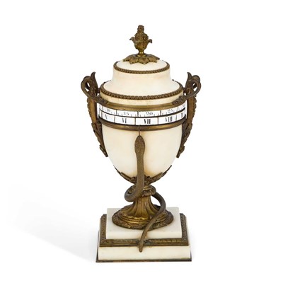 Lot 1038 - A FRENCH WHITE MARBLE AND ORMOLU ANNULAR DIAL CLOCK