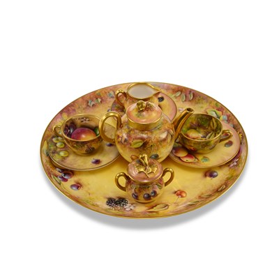 Lot 163 - A ROYAL WORCESTER FRUIT MINIATURE TEA SERVICE