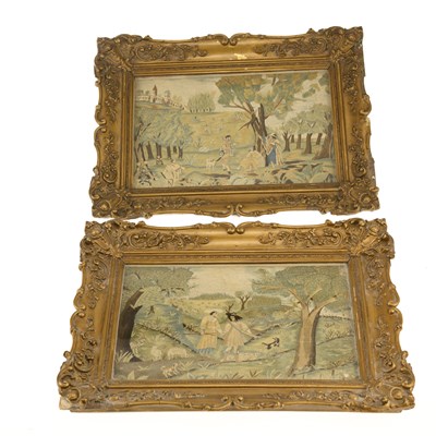 Lot 28 - A PAIR OF DUTCH SILK EMBROIDERED PICTURES