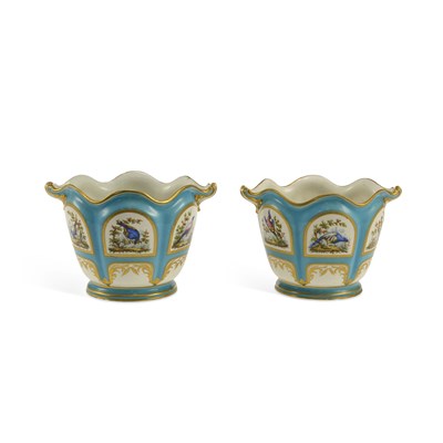 Lot 151 - A PAIR OF COALPORT SÈVRES STYLE CACHEPOTS