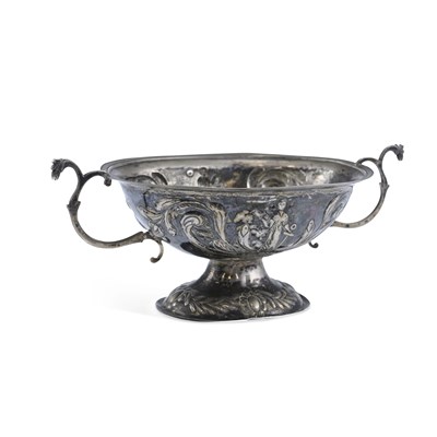 Lot 249 - A DUTCH SILVER TWIN-HANDLED PEDESTAL BOWL