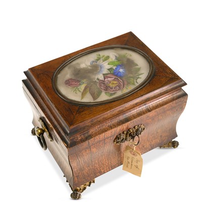 Lot 1147 - A 19TH CENTURY ROSEWOOD SARCOPHAGUS-FORM TEA CADDY