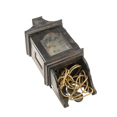 Lot 1051 - A GEORGE III EBONISED HOODED WALL CLOCK WITH ALARM