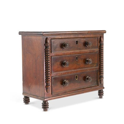 Lot 1152 - A VICTORIAN MAHOGANY MINIATURE CHEST OF DRAWERS