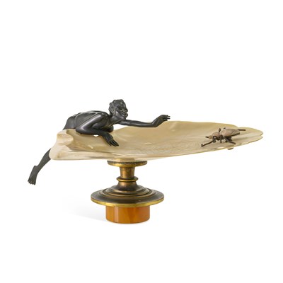 Lot 869 - AN AUSTRIAN BRONZE AND MOTHER-OF-PEARL DISH