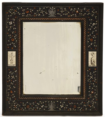 Lot 1141 - A 19TH CENTURY ITALIAN INLAID AND EBONISED MIRROR