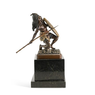 Lot 856 - FRANZ BERGMAN (AUSTRIAN 1861 -1936), A COLD PAINTED BRONZE OF A WARRIOR