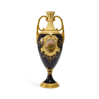 Lot 80 - A COALPORT PORCELAIN TWIN-HANDLED VASE