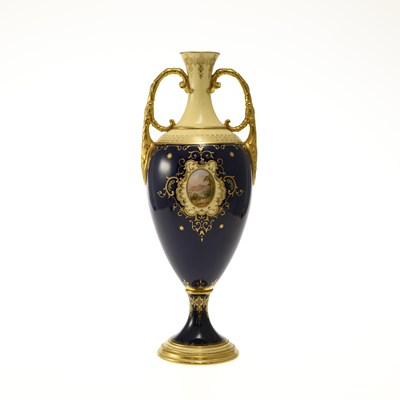 Lot 80 - A COALPORT PORCELAIN TWIN-HANDLED VASE