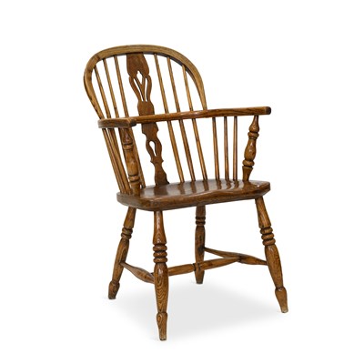 Lot 1121 - A 19TH CENTURY ELM AND OAK WINDSOR CHAIR