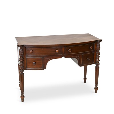 Lot 1116 - A REGENCY STYLE MAHOGANY BOW-FRONT SIDE TABLE
