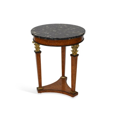 Lot 1070 - AN EMPIRE STYLE MARBLE-TOPPED PARCEL-GILT GUERIDON