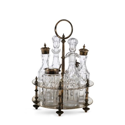 Lot 208 - A VICTORIAN SILVER-PLATED AND CUT-GLASS CRUET SET