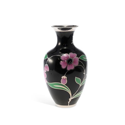 Lot 258 - AN EDELSTEIN BAVARIA PORCELAIN AND SILVER-OVERLAY VASE