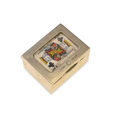 Lot 357 - A GEORGE V SILVER MINIATURE PLAYING CARD BOX